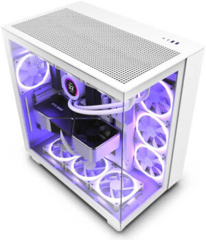 NZXT H9 Flow Dual-Chamber Mid-Tower ATX Gaming PC Case, High-Airflow Top Panel, Temp Glass Front & Side, Up to 360mm Radiator & 10x 120mm Fans Support, USB 3.2 Type-C & A Ports, White | CM-H91FW-01