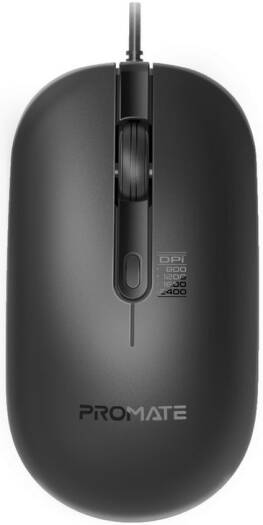 Promate MaxComfort Adjustable DPI Wired Optical Mouse, 800/1200/1600/2400 DPI Sensor Resolution, Ambidextrous Design, 1.5m Cable Length, Black | CM-2400