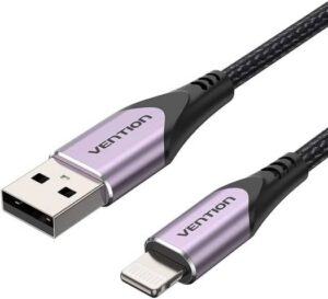 Vention MFi Certified Nylon USB 2.0 A to Lightning Cable, C89 Module, 2.4A Max, 480Mbps Fast Data Transmission,  Aluminum Alloy, For iOS Devices, 1 Meter, Purple | LABVF