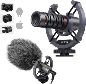 TELESIN Universal Compact On-Camera Microphone, External Mic Shotgun for GoPro, DLSR, iPhone, Andriod, Smartphone, Vlogging, Canon/Nikon/Sony Camera Camcorder