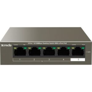 Tenda TEF1105P 5-Port PoE Switch 10/100Mbps, 250m Transmission 6KV Lightning Protection 58W Power, 1Gbps Capacity 448K Buffer | TEF1105P-4-63Wv2.0