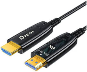 DTECH DT-HF8050BK Fiber Optic Armored HDMI Cable, 8K @ 60Hz Resolution, 48Gbps Bandwidth, 4.8mm Wire Diameter, 4 Core Optical Fiber Transmission, 50 Meters, Waterproof, Black | DT-HF8050BK