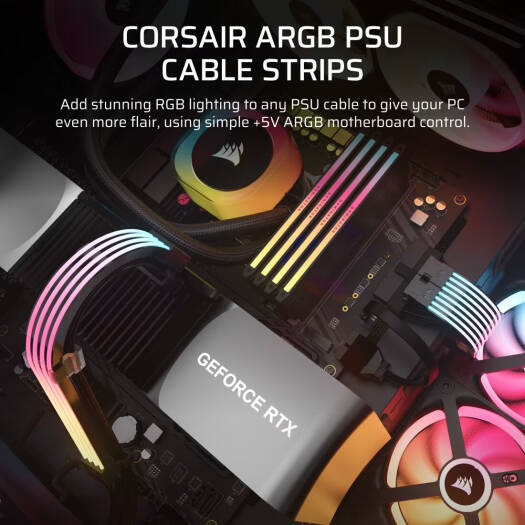Corsair ARGB PSU Cable Strips, 2x Strips with 100 Individually Addressable RGB LEDs Each, Simple +5V ARGB Motherboard Control | CP-8920282 - Image 2