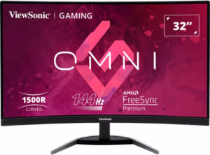 Viewsonic VX3268 32” 2K QHD 1500R Curved Gaming Monitor, 144Hz Refresh Rate, 1440p Resolution, 1ms MPRT Response Time, AMD FreeSync, 16:9 Aspect Ratio, LED, HDMI, Displayport, Black | VX3268-2KPC-MHD