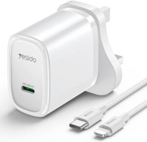 Yesido YC76L PD 20W USB-C / Type-C Port Quick Charger with Type-C to Lightning Cable, UK Plug - White