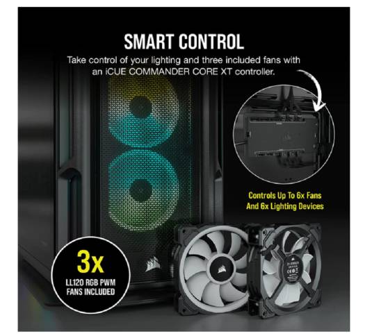 Corsair iCUE 5000T RGB Mid Tower ATX PC Case, Tempered Glass, 360mm Radiator & 10x Fan Support, 3x 120mm Fan Included, 7 + 2 Vertical Expansion Slots, Black | CC-9011230-WW - Image 4