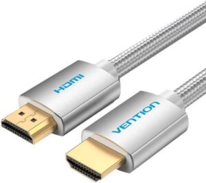 Vention Cotton Braided HDMI Cable, Supports 4K @ 60Hz Resolution, Gold-Plated Interface, Clad-Copper Core, Zinc Alloy Shell, Cotton Braided + PVC Cable, 0.75m Cable Length, Silver Gray | AABIE
