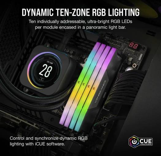 CORSAIR Vengeance RGB 32GB (2x16GB) Desktop Memory, 288Pin DDR5 DRAM, 5200 Tested Speed, 40-40-40-77 Tested Latency, 1.25V, Overclock PMIC, Suite For Intel 600/700 Series | CMH32GX5M2B5200C40 - Image 6