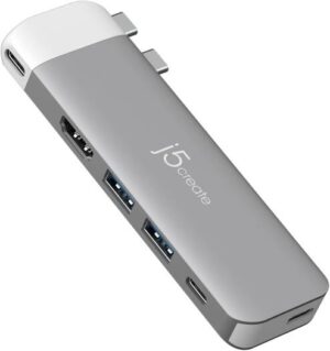 J5create USB-C 6K Premium Hub, 2x USB Type-A, USB-C 3.2, 4K30 Hdmi, 100W PD Passthrough, USB4 Modular Kit, Aluminum ABS Enclosure, Gray | JCD394