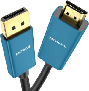 Mowsil HDMI to DisplayPort Adapter, HDMI Male to DP Male Cable Converter, Up to 4K @ 60/30Hz Resolution, 24K Gold Plated Connector, 2 Meter Cable Length- Black/Blue | MOHD02