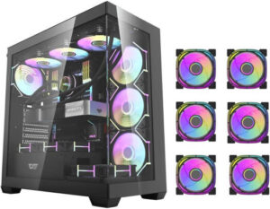 DarkFlash DS900 ATX Computer Case, 6x Pre-Installed aRGB Fans, Up to 360mm Radiator & 10x Fans Support, SPCC + Tempered Glass Materials, USB-C / USB-A x2 / HD Audio Ports, Black | DS900-B