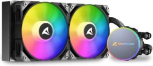 Sharkoon S70 RGB 240mm AIO Liquid CPU Cooler, 120mm Addressable RGB PWM Fans, 600 ~ 2,000 rpm Fan Speed, 77.7 CFM Airflow, 12x Addressable RGB LED, LGA 1700 / AM5, Black | 4044951037995