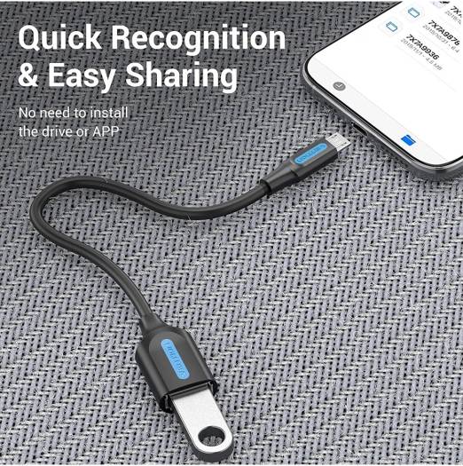 Vention USB 2.0 Micro-B Male to A Female OTG Cable, 480Mbps Transfer Rate, Stable Transmission, Easy Sharing, 0.15 Meter Black PVC Type | CCUBB - Image 8