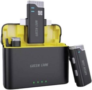 Green Lion 2 IN 1 360 Microphone USB-C Lightning Head,360 Reception,AUX To Camera Line,21 Hour Working Time,Noise Cancelling,Automatic Pairing,Long Distance Transmission,Widely Compatible - Black