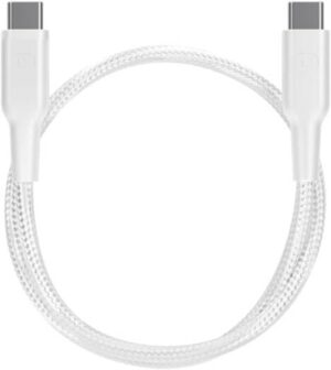 Powerology Braided USB-C to USB-C Data & Fast Charge Cable - 30cm, 60W PD, High-Speed & Durable Compatible With iPhone 15 - Full Speed Charging Up To 60 In 30 Minutes White | PCAB008-WH