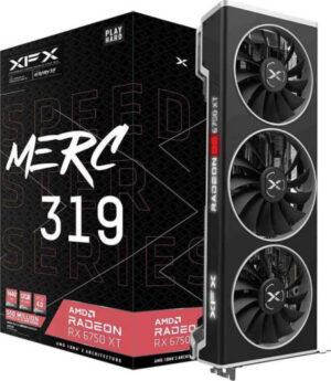 XFX Speedster Merc319 Radeon RX 6750XT Black Gaming Graphics Card, 12GB GDDR6 192 Bit Memory, 2560 Stream Processor, 2324MHz, PCI-E 4.0, AMD RDNA 2, HDMI, DP | RX-675XYTBDP
