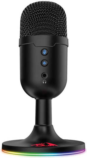 Redragon Puslar Streaming Microphone, Omni-Directional (360° Radio Reception), Volume Mute & Noise Cancelling Control, USB Plug Cable, 1.8m Cable Length, Black | GM303