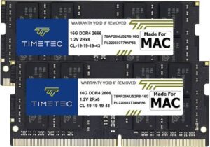 Timetec 32GB (2x16GB) DDR4 Memory Kit For Apple iMac, Dual Rank 2Rx8, 2666MHz Memory Speed, CL-19-19-19-43 Latency, Non-ECC Unbuffered, 1.2 V, For Mid 2020/21 iMac | 78AP26NUS2R8-16GK2