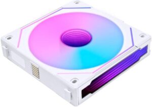 Lian Li SL-Infinity 120 Reverse Blade UNI Fan, PBT + PC + Aluminum Materials, 63.6CFM Airflow, Fluid Dynamic Bearing, 2100RPM Fan Speed, Daisy-Chain Design, Single Pack, White | UF-RSLIN120-1W