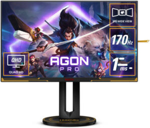 AOC Agon Pro 27" IPS QHD 2K Flat Monitor, 170Hz Refresh Rate, 1ms GtG Response Time, VESA Display, HDR 400, 1.07 Billion Display Colors, 16:9 Aspect Ratio, Black & Gold | AG275QXL