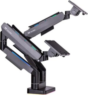 Thermaltake Dual Heavy Duty RGB Monitor Arm for up to 2 x 35 inchs and 2 x 20kg Screen, 100 x 100 mm VESA Compatible, Wide Rage Movements, Gray | GEA-MSR-DMSBLK-01