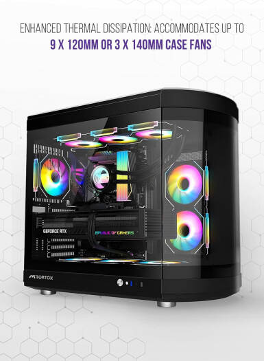 Tortox Vidrio ATX Full Tower Case, 6x Pre-Installed ARGB PWM Fans, Up to 360mm Radiator Support & 9x Fan Support, Semi Curved Tempered Glass, Dust Proof Filter, SPCC Material, Black | VIDRIOB - Image 12