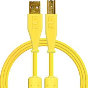 DJTT Chroma Cables Audio Optimized USB-A to USB-B Cable, Dual Slimline Ferrites Prevent Signal Dropouts, 480 Mbps Data Transfer Rate, Gold Connectors, Velcro Cable Strap, 1.5m, Yellow | 10191800006