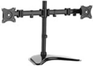 Skill Tech Dual LCD Monitor Table Stand, Fully Adjustable Desk Mount Stand Fits 2 Screens up to 27 inches, Universal Computer LCD Monitor Mount, Black.