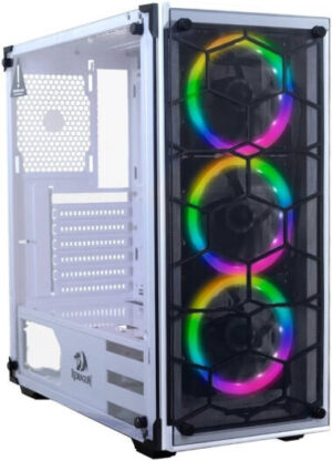 Redragon Wheeljack RGB Mid Tower Gaming Computer Case, 3x RGB Fan, Tempered Glass Front & Side Panels, Up to 240mm Radiator, Cable Management, Ventilation Flow, White | GC-606WH-3RGB