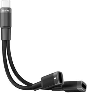 Porodo 2in1 Lighting to 2Type C Jack Headphone and Charging Converter AdapterCrystal Clear AudioWide Compatibility Plug & Play Optimal Charge