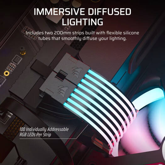 Corsair ARGB PSU Cable Strips, 2x Strips with 100 Individually Addressable RGB LEDs Each, Simple +5V ARGB Motherboard Control | CP-8920282 - Image 3