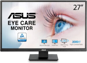 Asus VA279HAE 27" FHD LED Eye Care Monitor, 60Hz Refresh Rate, 6ms Response Time, Low Blue Light, Flicker Free, Wall Mountable, 16 9 Aspect Ratio, 300Nits Brightness, HDMI / VGA, Black | VA279HAE