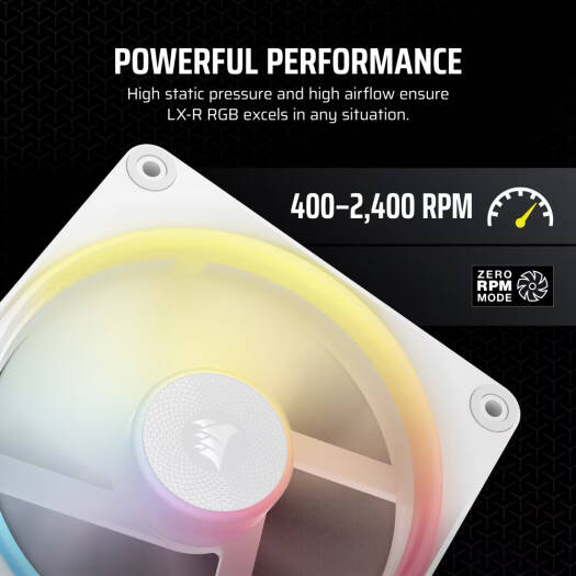 Corsair iCUE LINK LX120-R RGB 120mm PWM Reverse Fans, 2400 RPM Fan Speed, 70 CFM Fan Airflow, 35.1 dBA Sound Level, Static Pressure Flow Type, Pack of 3, White | CO-9051054-WW - Image 7