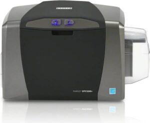 Fargo DTC1250e Single Sided ID Card Printer, 300 dpi (11.8 dots/mm) Resolution, Up to 16.7m Color Display, Up to 6 Sec/Card Printing Speed, Up to 30 Cards Hopper Capacity, Gray | DTC1250e-Single-Sided