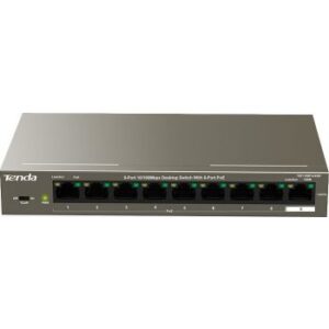 Tenda TEF1109P 9-Port Desktop Switch: 8-Port PoE, 250m Transmission, 63W Power, 1.8 Gbit/s Capacity, 1.25Mb Buffer | TEF1109P-8-63W