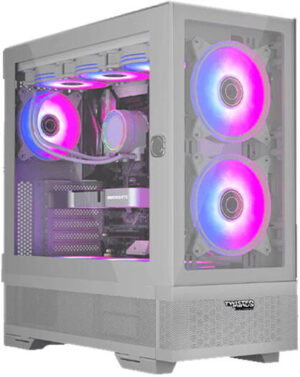 Twisted Minds Minimalist -04 Mid-Tower E-ATX Gaming PC Case, Tempered Glass + Mesh Panels, Ample Cooling, Pre-installed 4*120mm ARGB Fans, Fits up to 420mm AIO, USB 3.0 / 2.0, HD, White | TM-X5-W