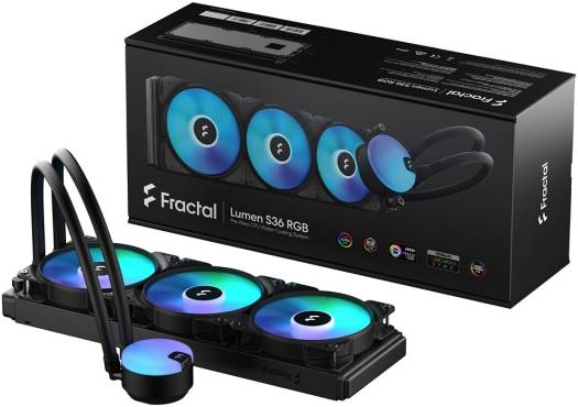 Fractal Design Lumen S36 RGB 360mm AIO CPU Liquid Cooler, LGA 1700 Support, Copper Cold Plate, Aluminium Fins & Radiator, Six ARGB LEDs, 3x 12 RGB PWM Fans, Support LGA 1700/AM5, Black | FD-W-L1-S3612 - Image 2