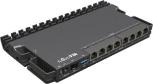 MikroTik RB5009 Heavy-Duty 8 Port PoE Router, 88F70404 Core CPU, 1GB RAM, 1GB NAND, 1x 10G SFP+ Port, 7x Gigabyte LAN, 1x 2.5G LAN, USB 3.0 Type A, RouterOS L5, Black | RB5009UPr+S+IN