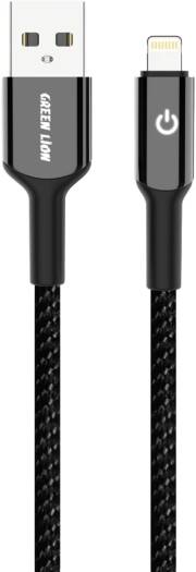 Green Lion USB-A to Lightning Head Braided Cable,Charge & Sync,Secure & Safe,480Mbps Transfer Speed,Wide Compatible,15W Charging,10000 Bends,Durable Zinc Alloy Material - Black