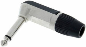 Rean NYS207 Right Angle Mono Plug. Metal Housing, Plastic Bushing. 2-Pole, 6 mm Cable O.D. Red Cover & Red Boot