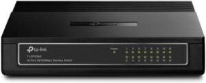 TP-Link 16 Port Switch: Plastic Case, 10/100Mbps, RJ45 Ports, Auto MDI/MDIX, IEEE 802.3x Flow Control, Green Tech, 3.2W Power, Black | TL-SF1016D