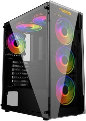 Twisted Minds Manic Shooter-03 ATX Mid Tower Gaming PC Case, Tempered Glass Front & Side Panel, Pre-Installed 4*120mm ARGB Fans, Up 360mm Radiator, Dust Filter, USB 3.0 /  USB 1.1, Black | TM350-18