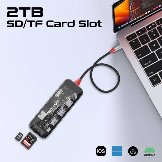 Promate 9-in-1 Multi-Port USB Hub With 100W PD, 5Gbps Transfer Rate, 1000Mbps LAN, 4K HDMI Port, RJ45 Port, USB-C, 1 x USB-A 3.0/ 2 x 2.0 Ports, SD/TF Card Slots, Transparent | TransHub-Go - Image 3