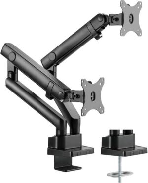 SilverStone ARM25 Dual Monitor Arm w/ Mechanical Spring Design Versatile Adjustability, Monitors Up To 32" Size 9kg Weight, VESA Mounting Interface Standard, 100mm Mounting Hole, Black SST-ARM25