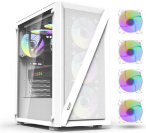 DarkFlash DK260 Air Mesh Mid-Tower Computer Case, 4x Pre-Installed aRGB Fans, Up to 360mm Radiator & 6x Fans Support, Steel + Tempered Glass Materials, Built-In Graphics Card Support, White | DK260-W