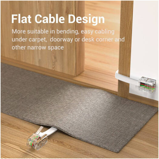 Vention IQB 6P4C Telephone Patch Cable, Male To Male, Trident Gold-Plated FU, Flexible Wiring Of Flat Wire Body, PVC, Pure Copper Conductor Material, 30M Length, White | IQBWT - Image 2