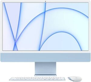 Apple iMac 2021 AIO Desktop Computer, 24" 4.5K Retina Display, Apple M1, 8-Core CPU, 8-Core GPU, 8GB RAM, 256 SSD, 2x TB Ports, English-Arabic Magic Keyboard & Mouse, Blue | MGPK3 AB/A
