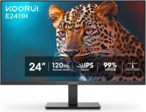 KOORUI E2411H Office Monitor, 24" IPS Display, FHD Resolution, 120Hz Refresh Rate, 6ms Response Time, AMD FreeSync Premium Technology, Flicker-Free, 16.7m Color Display, Black | E2411H