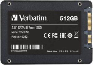 Verbatim Vi550 S3 Internal SSD, 512GB Capacity, Up to 520MB/s Read Speed & 500MB/s Write Speed, SATA Rev 3.2 Host Interface, Black | Vi550-S3