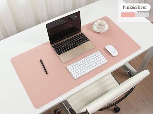 Large Desk Pad, Non-Slip PU Leather Desk Mouse Pad Waterproof Desk Pad Protector, Dual-Side Use Desk Writing Mat for Office Home, 80cm x 40cm (Pink&White) | - Image 2
